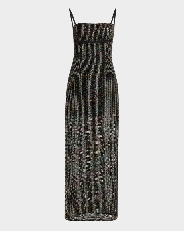 Stella Square-Neck Sequin Mesh Column Gown